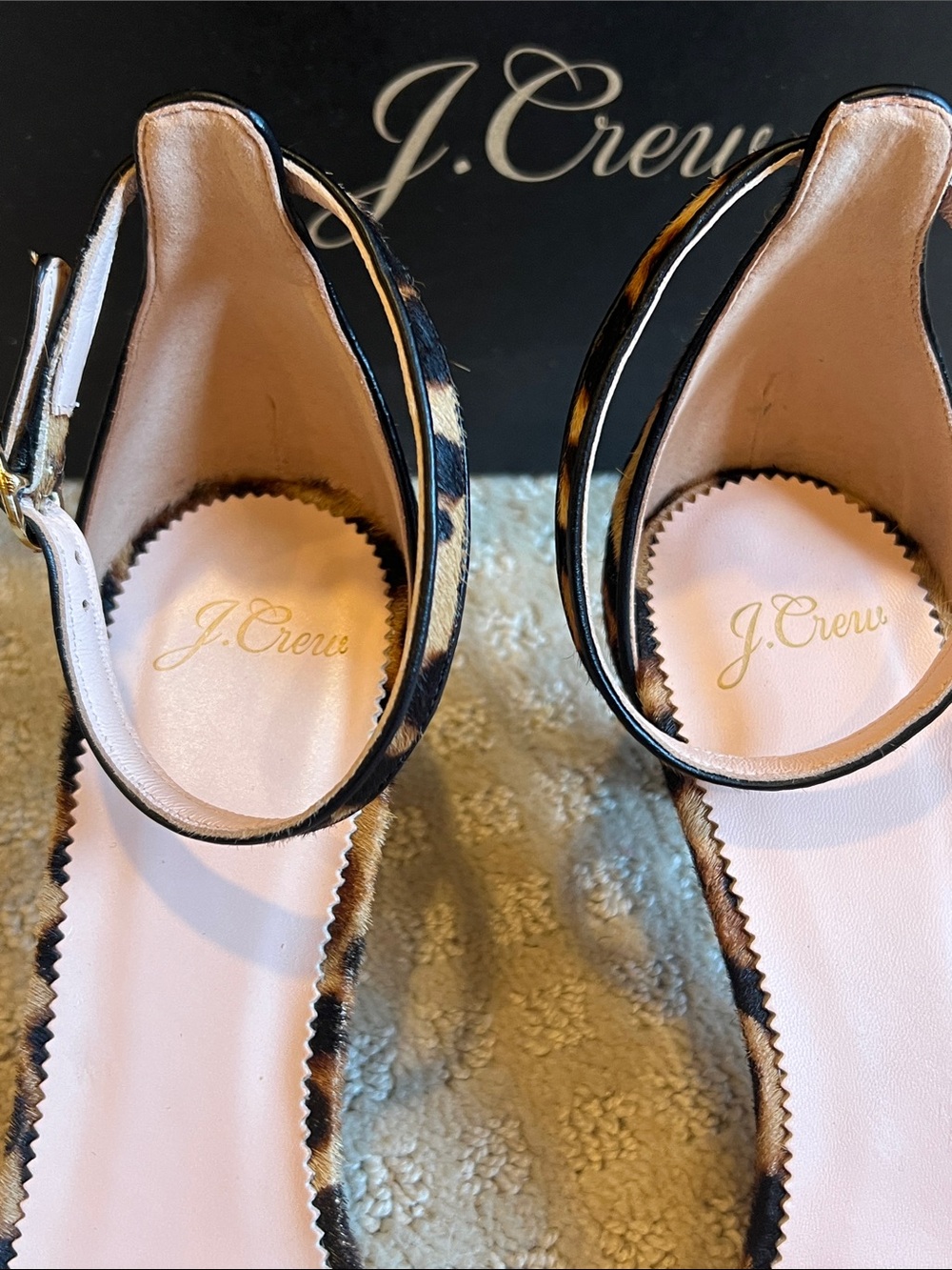J. Crew Leopard Print Calfhair Ankle Strap  Kitten Heels - Picture 5 of 8